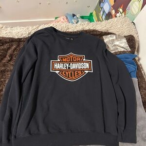 Harley-Davidson Black Crewneck Sweatshirt with Orange & White Shield Logo
